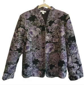 Cottagecore Floral Tapestry Blazer XL Vintage‎ Dress Barn Purple Rose Print Zip